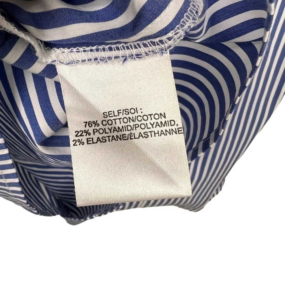Tanya Taylor Pilar Striped Ruffle-Trim Blouse size 8 Blue White Cotton Blend - Picture 8 of 14